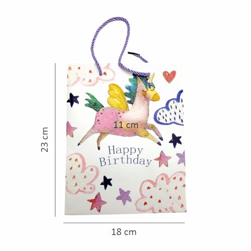 Image of Crackles Unicorn Character Printed Paper Bags for Gifting Eco Friendly Gift Paper Bags with Sturdy Handles (Pack of 12)