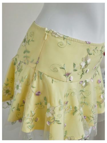SweatyRocks Women's Floral Embroidery Mesh Ruffle Mini Skirt Low Waist Boho Summer Flared Skirts4