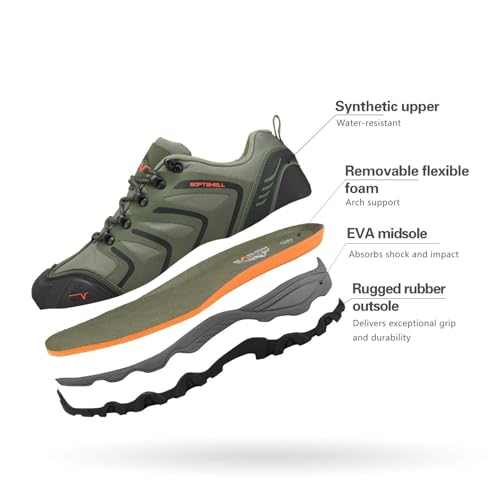 NORTIV 8 Herren wasserdichte Wanderschuhe Low Top Leichte Outdoor Trekking Camping Trail Wanderschuhe,Size 44,Armee/Grün/Schwarz/Orange,160448_Low-E