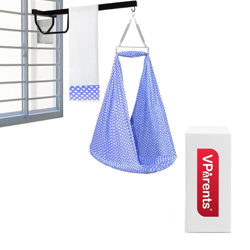 Image of Vparents Sleeping Essentials with Mosquito Net & Spring with Window Stand, Polka Dots (Blue)