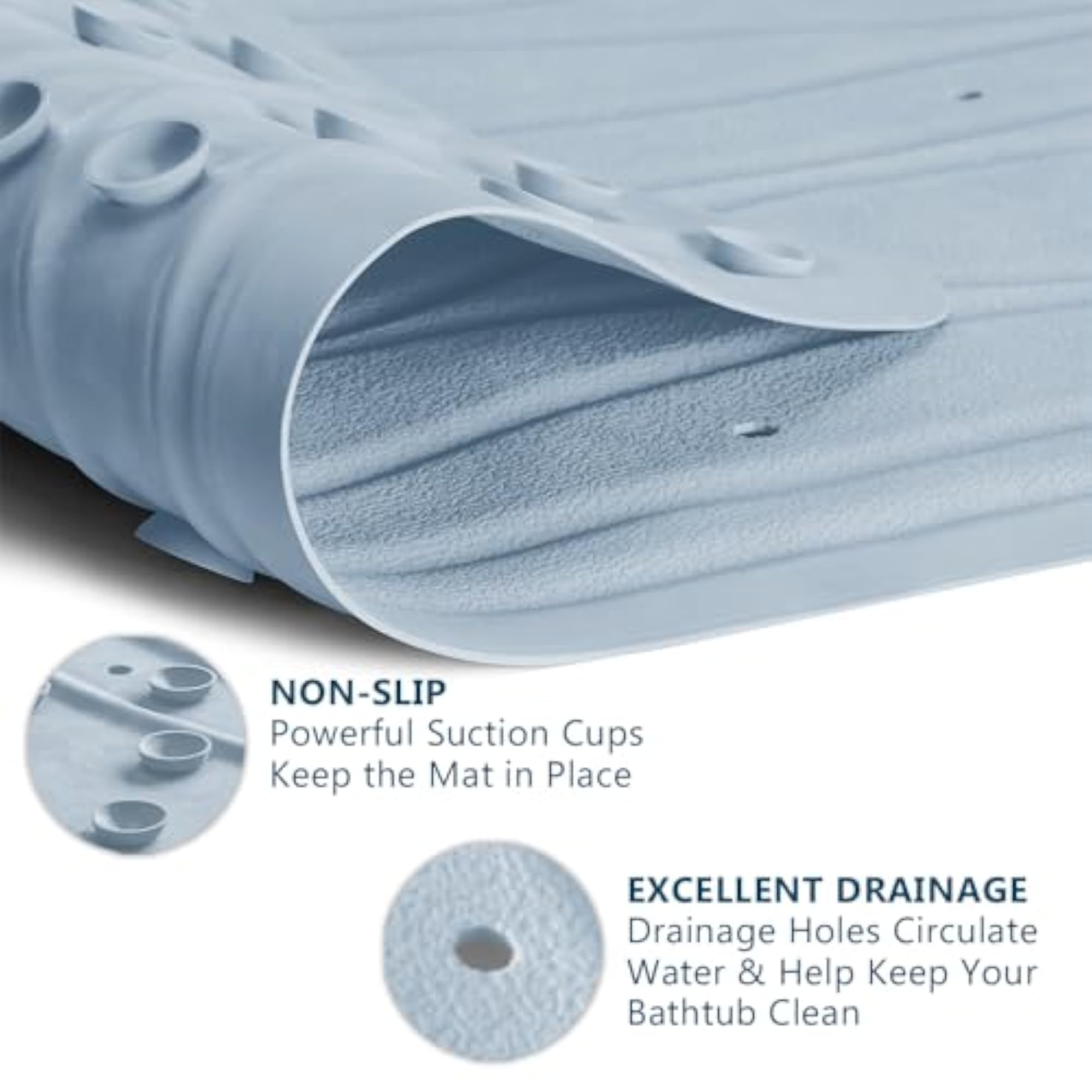 Non Slip Extra Large Bathtub Mat with Drain Holes & Suction Cups