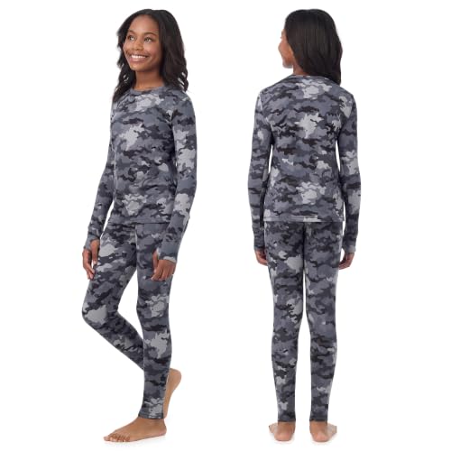 Image of Cuddl Duds Heavyweight 2 Piece Sets Base Layer Thermal Underwear for Girls | Winter Clothing, Fleece Lined Long Sleeve Top & Leggings, Soft Lounge Set for Cold Weather, Moisture Wicking Heat Retention
