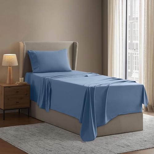 Image of Nestl Twin XL Bed Sheet Set - Blue Heaven - 3-Piece Deep Pocket | Instantly Soft, Night-One Ready (No Wash Required). Fits 16-Inch Deep Pockets, 360-Degree Elastic Grip