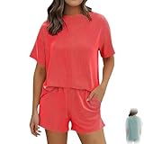 Elvessa Ribbed Textured Set, Women Summer Casual Loungewear Pajamas Matching Sets, Can Stay at Home or Go Out
