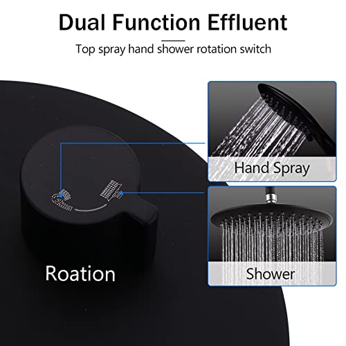 Robinet de douche encastré noir mat à jet pluie et douchette réglable