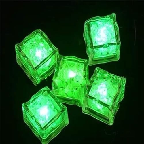 MODOAO Cubos de hielo iluminados 12 piezas para bebidas, cubos de hielo LED multicolor para cubitos de hielo luz para fiesta de Navidad, boda, club, bar, decoración de torre de champán (verde)
