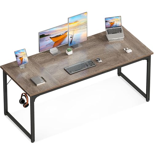 Image of Casaottima 63 Inch Computer Desk for Home Office, Study Writing Table for Small Spaces, Simple Modern Desk with Headphone Hooks, Grey Oak