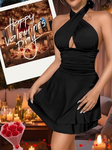 Womens Sexy Mini Backless Dress, Party Club Cocktail Outfits, Criss Cross Halter Cut Out Short Dresses4