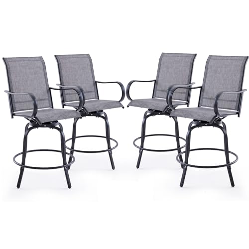 Image of Soohow Outdoor Bar Stools Set of 4, Swivel Patio Barstools with Textilene Fabric, Height Top Patio Chair 360 Swivel, All Weather Use, Ergonomic Comfort Bar Height Tall Outdoor Stools for Balcony