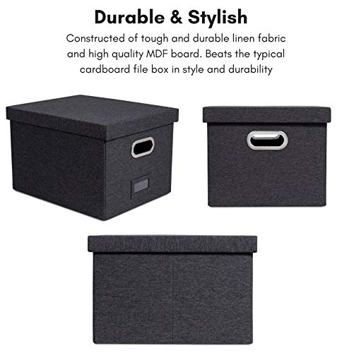 Internet's Best Collapsible File Storage Organizer With Lid - Decorative Linen Filing & Storage Office Box – Hanging Letter/Legal Folder – Home Office Bins Cabinet – Charcoal Container - 2 Pack #TOP6