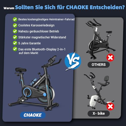 2025 NEU Heimtrainer Fahrrad mit App, CHAOKE Profi Ultra-Leiser Ergometer Heimtrainer mit Magnetwiderstand, Superweichem und Atmungsaktivem Sitz, Indoor-Hometrainer mit Y-Stabil-Basis, Bis 160KG – Bild 4