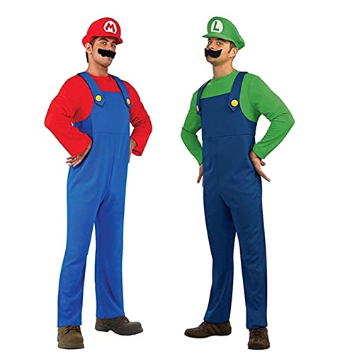 YUUGYD Super Mario Luigi Bros Costume de plombier Costume Unisexe Homme Femme Adulte Enfant Adolescent Super Mario Rouge, XL