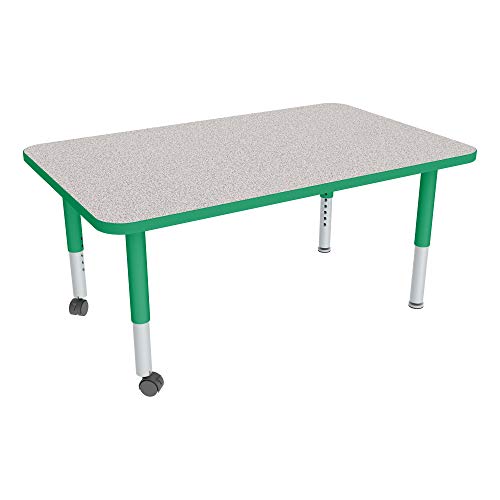 Image of Sprogs Adjustable Height Mobile Classroom Activity Table for Preschools, Rectangle Preschool Activity Table with Casters, 30 inchD x 60 inchW x 23 inchH, Gray /Green