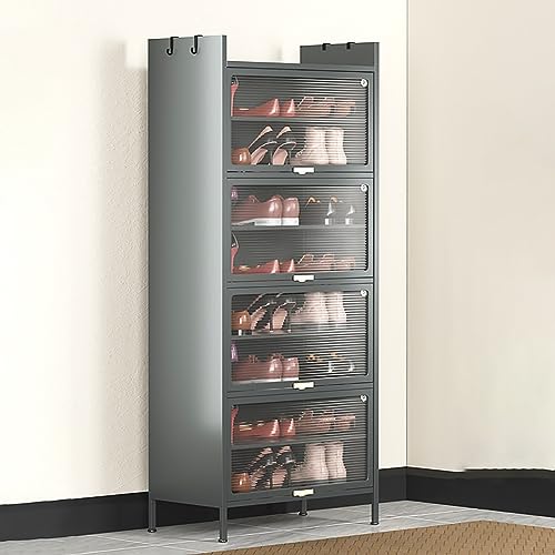 Space Saving Shoe Storage, Entryway Narrow Shoe Rack Storage with Doors, with Storage Shelf & Top Cubby, for High Heels, Entryways, Hallways, Closets, for Entry,Dark Gray-70CM_Eight Floors