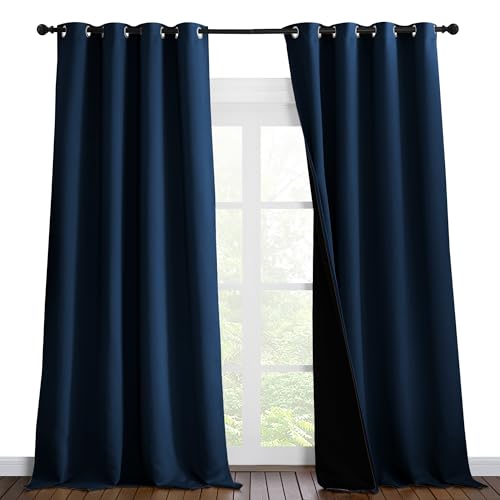 Image of NICETOWN 100% Blackout Blinds, Laundry Room Decor Window Treatment Curtains for Large Patio Sliding Door, Thermal Insulated Moroccan Blue Curtains for Bedroom, Set of 2, 52 inches x 108 inches
