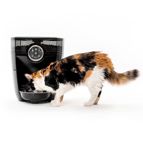 Feeder-Robot by Whisker, Black with Smoke-Grey Hopper; Smart, Automatic Pet Feeder, Feed Your Cat or Dog from Anywhere, Designed & Assembled in USA