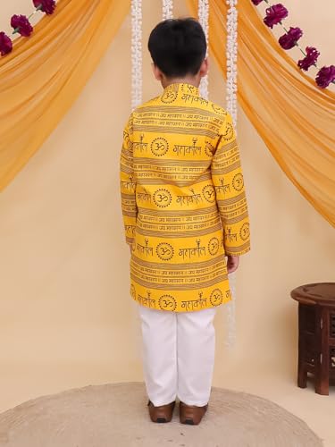 Image of AJ DEZINES Boys Cotton Full Sleeve Letter Printed Kurta Pajama Set for Kids - Ethnic wear | Special Occasion & Traditional Outfit |Boys Kurta Set - Regular Fit