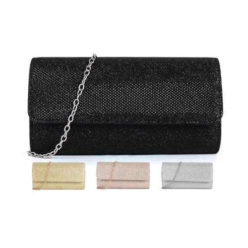 Bolsa clutch feminina para noite bolsa feminina brilhante para festa de casamento, Preto