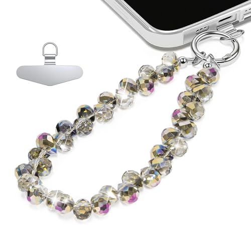 Image of TENOC Beaded Phone Wrist Strap, Amber | Cellphone Lanyard Chain, Sparkling Wristlet Bracelet, For Women