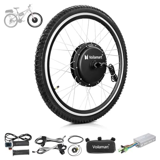 Voilamart Electric Bicycle Wheel Kit 26" Front Wheel 48V 1000W E-Bike Conversion Kit, Cycling Hub Motor with Intelligent Controller and PAS System for Road Bike