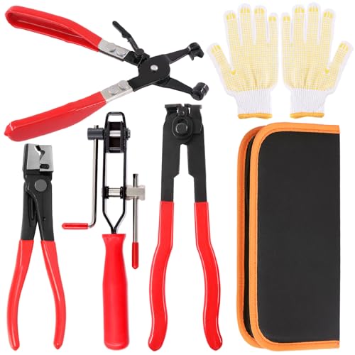 Swpeet Lot de 5 pinces de serrage pour joint de coffre, pinces de serrage de tuyau, pinces de serrage pour axe CV ATV Clic-R avec gants, kit d'outils de bande...