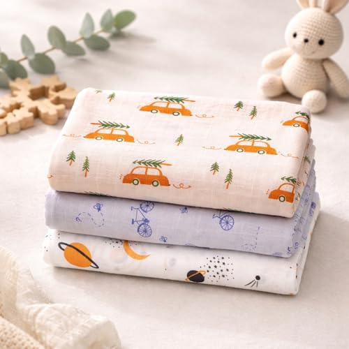 Image of NEW COMERS Cotton Muslin Baby Swaddle Set, Multicolor Printed Muslin Swaddle Wrap for New Born Baby, Soft Pure Cotton Sheet Baby Wrap Set, Baby Product (Swaddle 07)