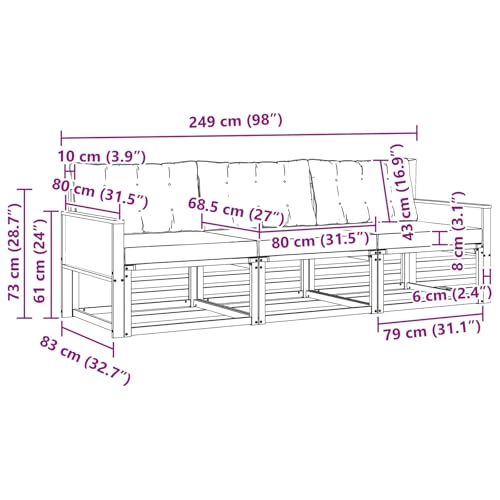 Sofá de jardín modular de 249 cm para renovar tu terraza con madera de acacia 4
