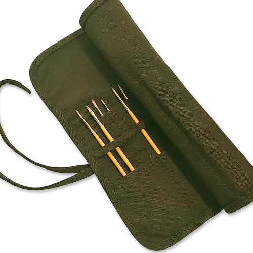 Image of Life-Mate Roll Up Paint Brush Holder with 22 Slots 2 Ties in Canvas for Colored Pencils Watercolor Brush Pens Watercolor Paint in Green