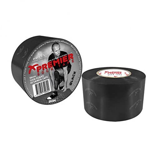 Premier Sock Tape Negro de 20 MTS cinta resistente para sujetar medias de fútbol