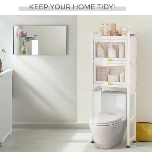MAGIC SELECT Estantería sobre Inodoro con Puertas Abatibles | Estante de WC Organizador Multiusos | Estantería de Almacenamiento de Baño | Ahorra Espacio con 3 Niveles | Patas Ajustables en Altura. - imagen 3