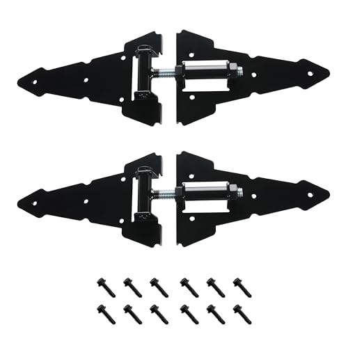 Advantage Industries Heavy Duty 8 Horizontal Self Closing Contemporary Steel Strap Hinge (Pair) | Adjustable Hinges for Wooden Fences | Zinc-Plated Steel with Powder-Coated Paint | Black
