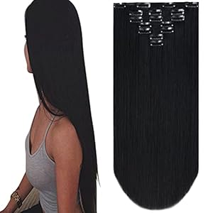 SYXLCYGG Black Hair Extension Clip Hair Extensions 22″ 4.8 Oz Synthetic Straight Cheap Fake Hair Piece Women’s Easy To Use Fluffy&Not Tangled