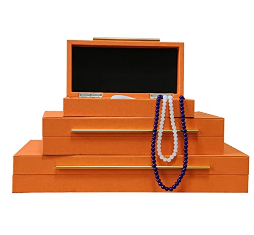 Kvaeuyr Faux Ivory Leather Decorative Boxes,Women's Storage Jewelry Box Organizer Set Of 3 Pcs，Men Women's Accessory Organizer For Home Decor With Lids (Orange) #TOP16