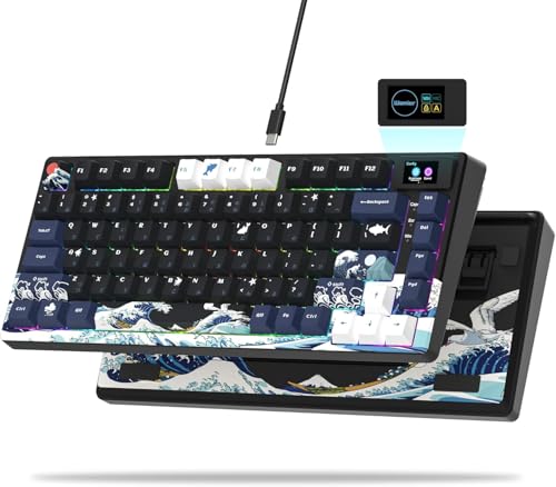 LQXQ SK80 Mechanische Tastatur 75% Gaming Tastatur kompakte USB C Hot-Swap-Tastatur Kanagawa Thema Dichtung Mount RGB Custom Keyboard für Mac/Win Schwarz