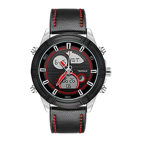 AZPINGPAN Man's Fashion Sports Watches47mm Large Dial Dual Movement Electronic Chronograph Outdoor Waterproof Luminous Analog Military Genuine Leather Wristwatch Cover