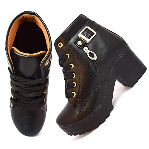 Image of KRAFTER Women's Tan Buckle Boots - Stylish Faux Leather High Ankle Boots for Winter & Casual Wear - Comfortable & Durable