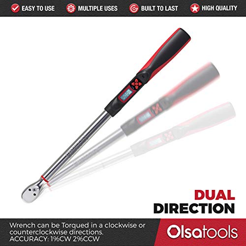 Olsa Tools Digital Torque Wrench, 1/2-Inch Drive (12.5-250 ft-lb Torque Range) | ±1% CW and ±2% CCW Torque Accuracy | Premium Ratcheting Adjustable Torque Wrench | Professional Grade