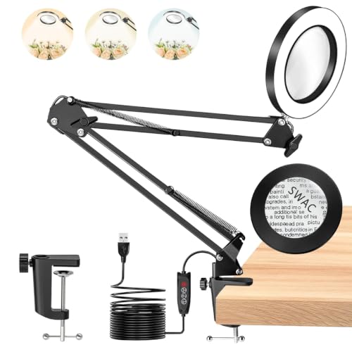 TANYO 10X Lampada con Lente di Ingrandimento, 72 LED Lente Ingrandimento con Luce, 3 modalità di colore e 10 livelli di luminosità Lampada con Lente, Professionali per Lettura, Anziani, Gioiellieri