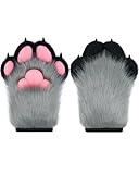 BNLIDES Cosplay Fursuit Paw Gloves Furry Claw Gloves Built-in Whistle Decompression Toys Costume Party Accessories for Adult (Grey-Black)