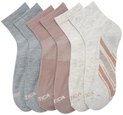 Image of Nautica Womens High Quarter Socks Moisture Wicking Cushioned Socks, 6 Pack | Dri-Motion Moisture Wicking Stretch Fabric, Cushioned Key Areas, Reinforced Heel and Toe, High Quarter Cut, Shoe Size 4-10