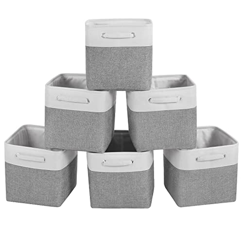 Cesta de almacenamiento de cubos de tela, paquete de 6 unidades de 11 x 11 pulgadas con asas, cubos plegables de almacenamiento, para estantes, hogar, oficina, guardería
