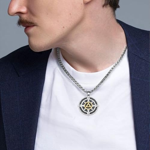 TYSO AA Sobriety Necklace for Men 925 Sterling Silver Compass Necklace AA Coins Medallions Pendant Alcoholics Anonymous Gifts Jewelry for Men4