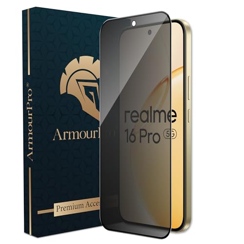Image of ArmourPro Privacy Tempered Glass for Realme 16 Pro - Anti-Spy Anti Peeping Screen Protector, 9H Hardness, Edge-to-Edge Coverage, Ultra Thin, Bubble-Free Installation Kit | Black