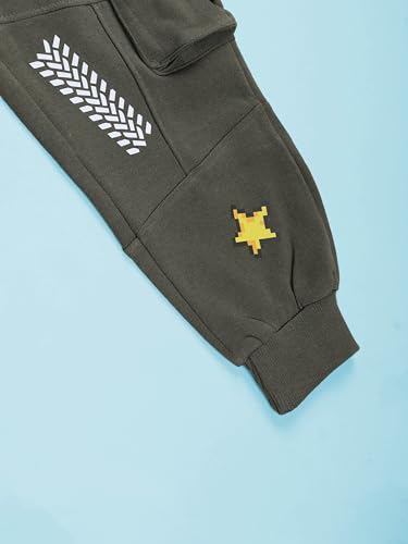 Image of KiddoPanti Boys Solid Fleece Cargo Track Pants | Cotton Poly Fleece Fabric | Ankle Length Jogger | 2 Cargo Pocket,1 Side Pocket | Elastic Waist & Drawcord | Jogger Track Pants