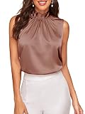 Verdusa Women's Elegant Sleeveless Satin Blouses Tie Back Pleated Dressy Work Tops Business Casual Outfits Dusty Rose Medium
