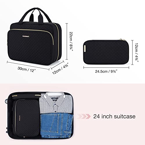 Image of Hanging Toiletry Bag, BAGSMART Toiletry Bag for Women with Makeup Brush Bag, Water-resistant Travel Makeup Bag Organizer with Hanging Hook for Full Sized Toiletries,Travel Accessories, Black