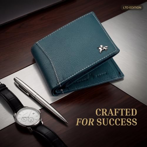 Image of LONDON ALLEY Slavia Green Leather Wallet for Men, 6 Card Slot | RFID Protected