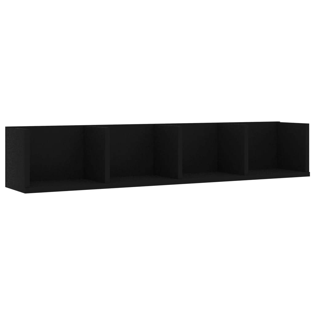 vidaXL Estante de Pared para CD Balda Colgante Expositora Estantería Montado para Libros Decoración Almacenamiento Contrachapada Negro 100x18x18cm