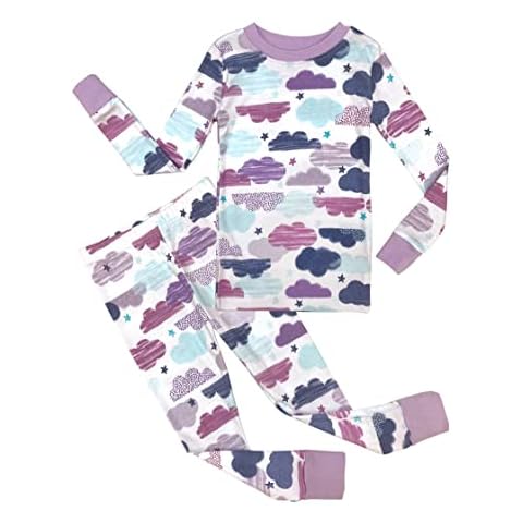 Prestigez Girls' Organic Cotton 2 Piece Pajama Sleepwear Set, Clouds, Size 6 Cover
