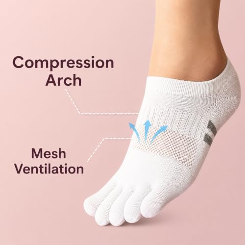 Image of soxsense Cushion No Show Toe Socks For Women Five Finger Socks Low Cut Athletic Running Socks 4 Pairs